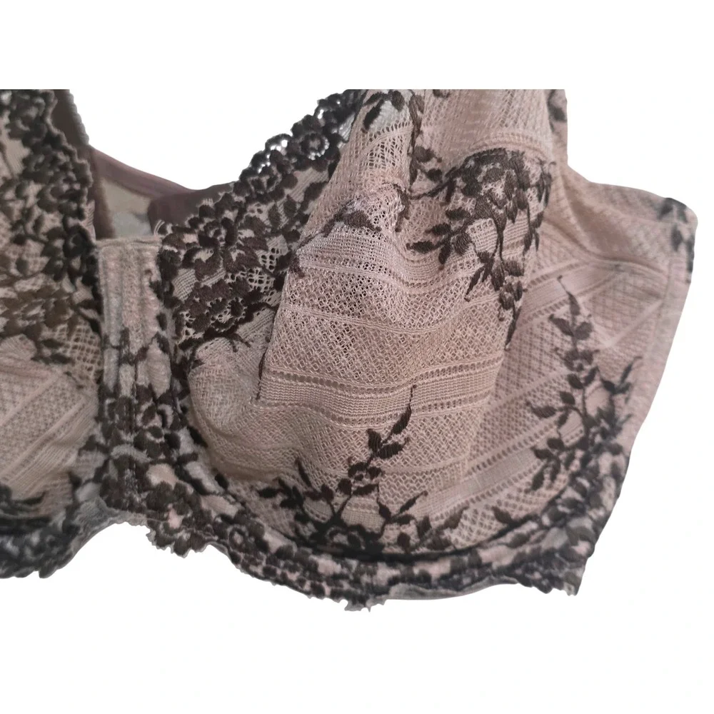 Wacoal‎ Womens Brown Floral Lace Mesh Underwire Full Coverage Bra Size 36DDD